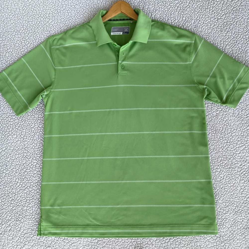 Cutter and Buck Mens Polo Shirt Golf Shirt  Striped Green Short Sleeve Shirt L